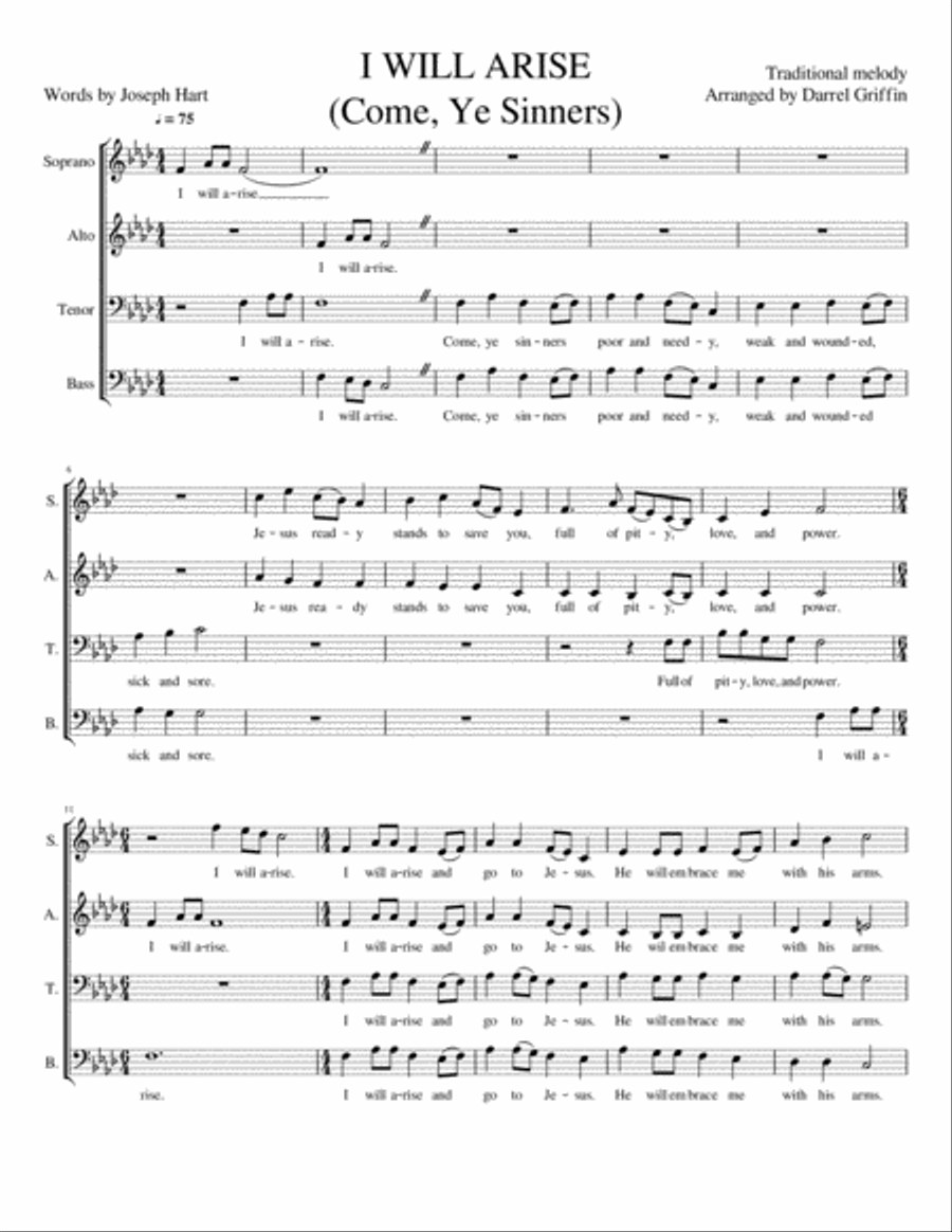 I Will Arise (Come, Ye Sinners) 4-Part scores gallery preview page 1