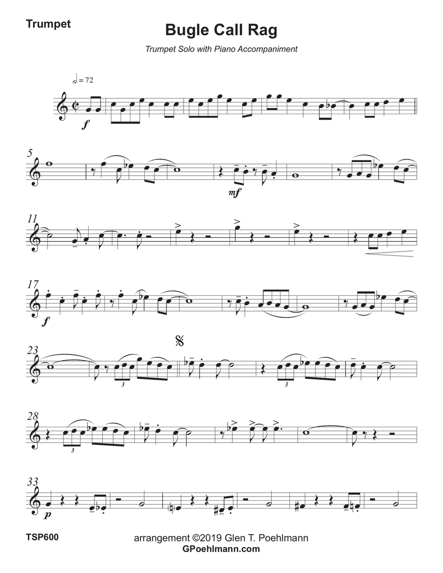 BUGLE CALL RAG - TRUMPET SOLO with Piano Accompaniment B-Flat Trumpet scores gallery preview page 6