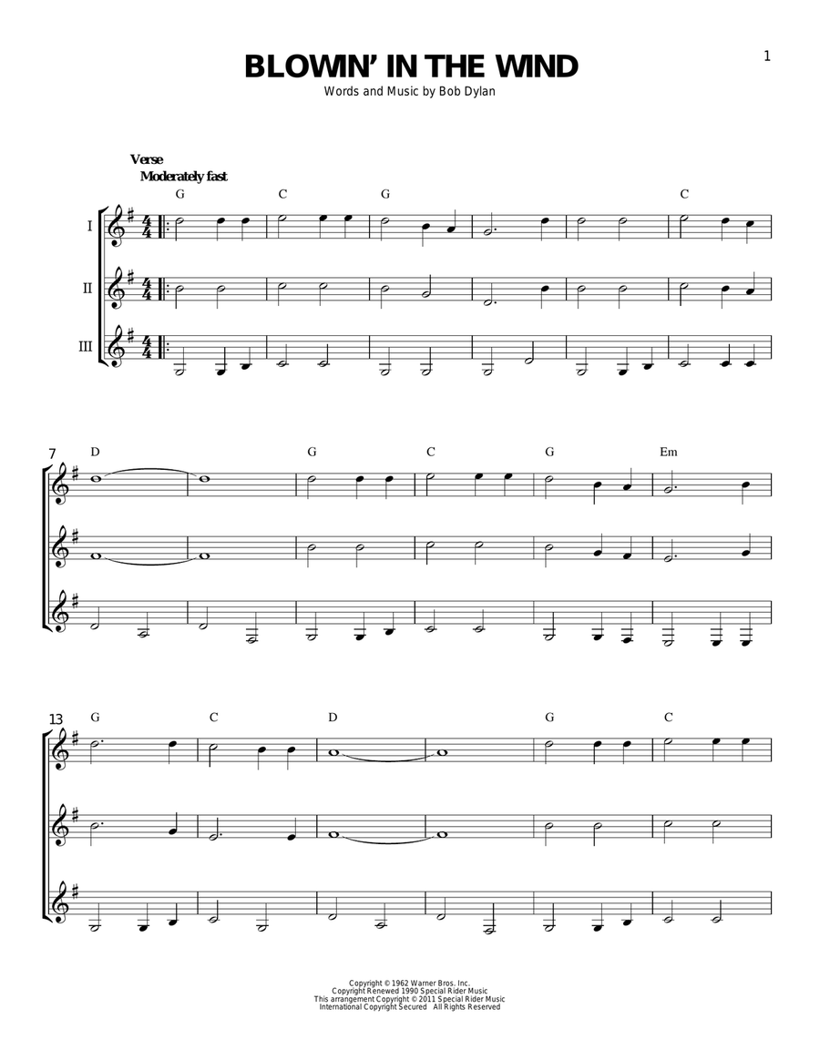 Blowin in on sale the wind guitar