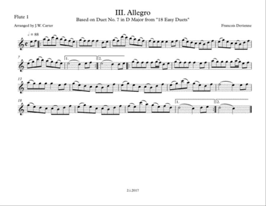 Homage a Devienne, Suite in 3 Pieces & an Encore, III. Allegro, for 2 Flutes & Bassoon Woodwind Trio scores gallery preview page 2