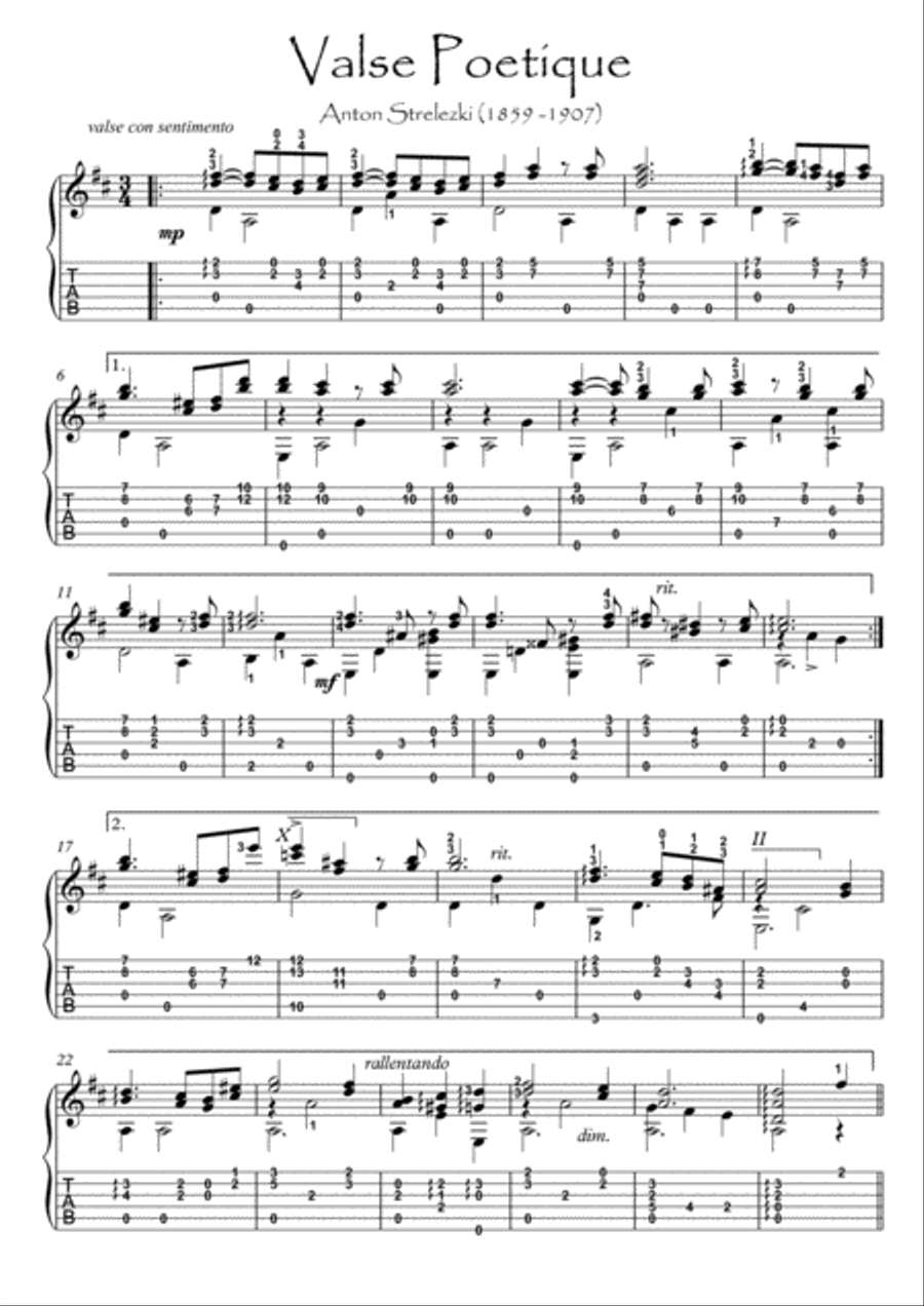 Valse Poetique guitar solo by Strelezki Acoustic Guitar scores gallery preview page 1
