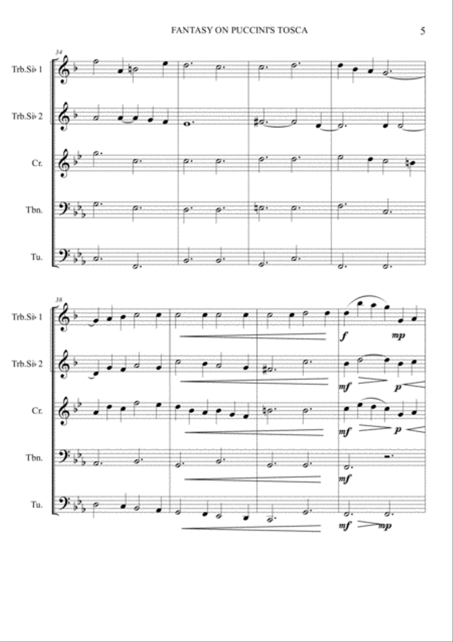 Fantasy on Puccini's Tosca - Brass Quintet Brass Quintet scores gallery preview page 6
