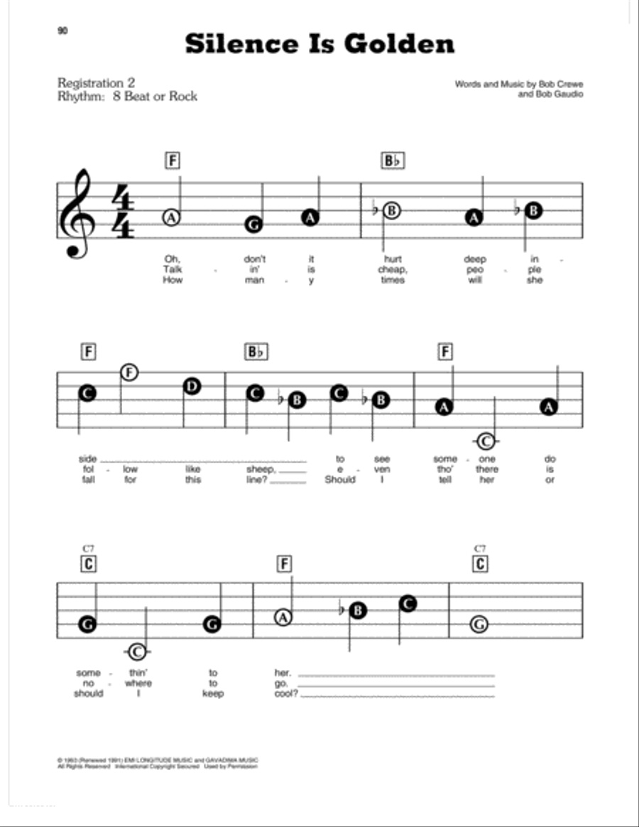 Silence Is Golden Electronic Keyboard scores gallery preview page 1