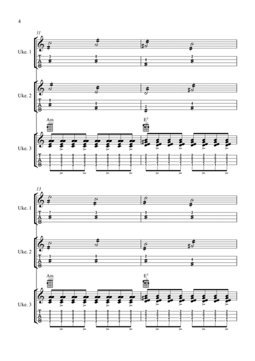 Tetris Theme (Korobeiniki) - 3 Ukulele version with TAB - score and all parts