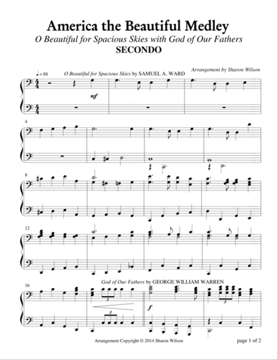 America the Beautiful Medley (1 Piano, 4 Hands Duet) Piano Method scores gallery preview page 3