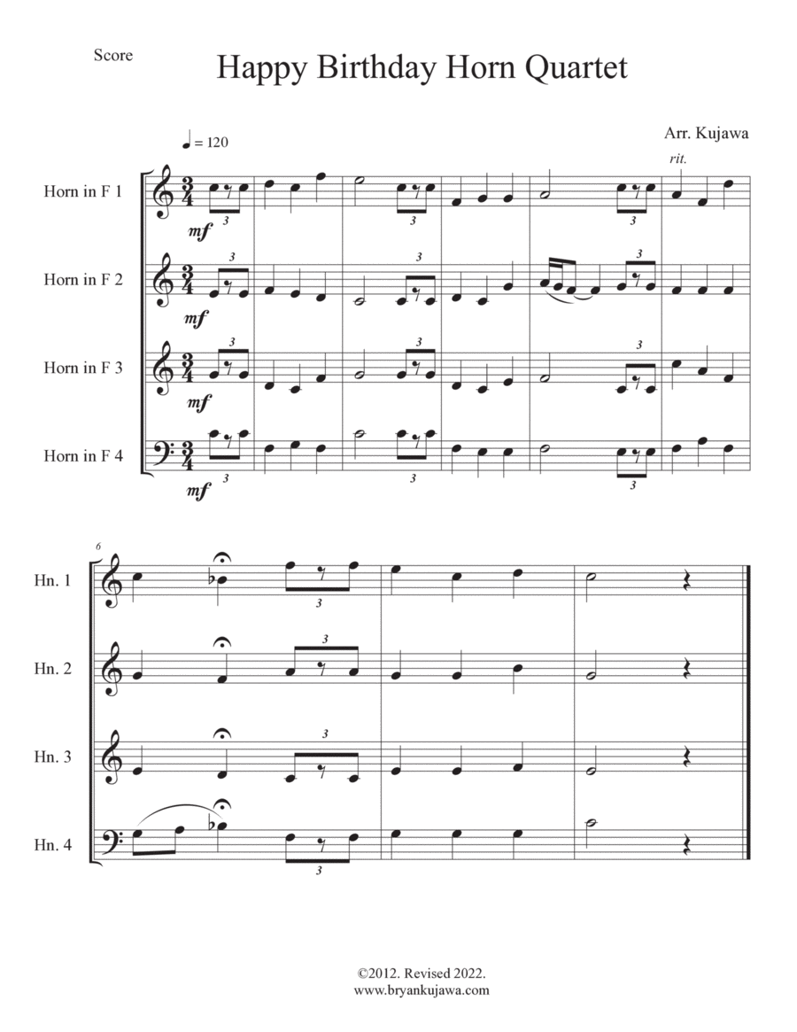 Happy Birthday Horn Quartet French Horn Quartet scores gallery preview page 1