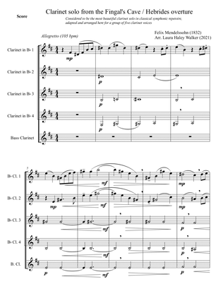 Clarinet solo from Mendelssohn's Hebrides Overture - for clarinet quintet