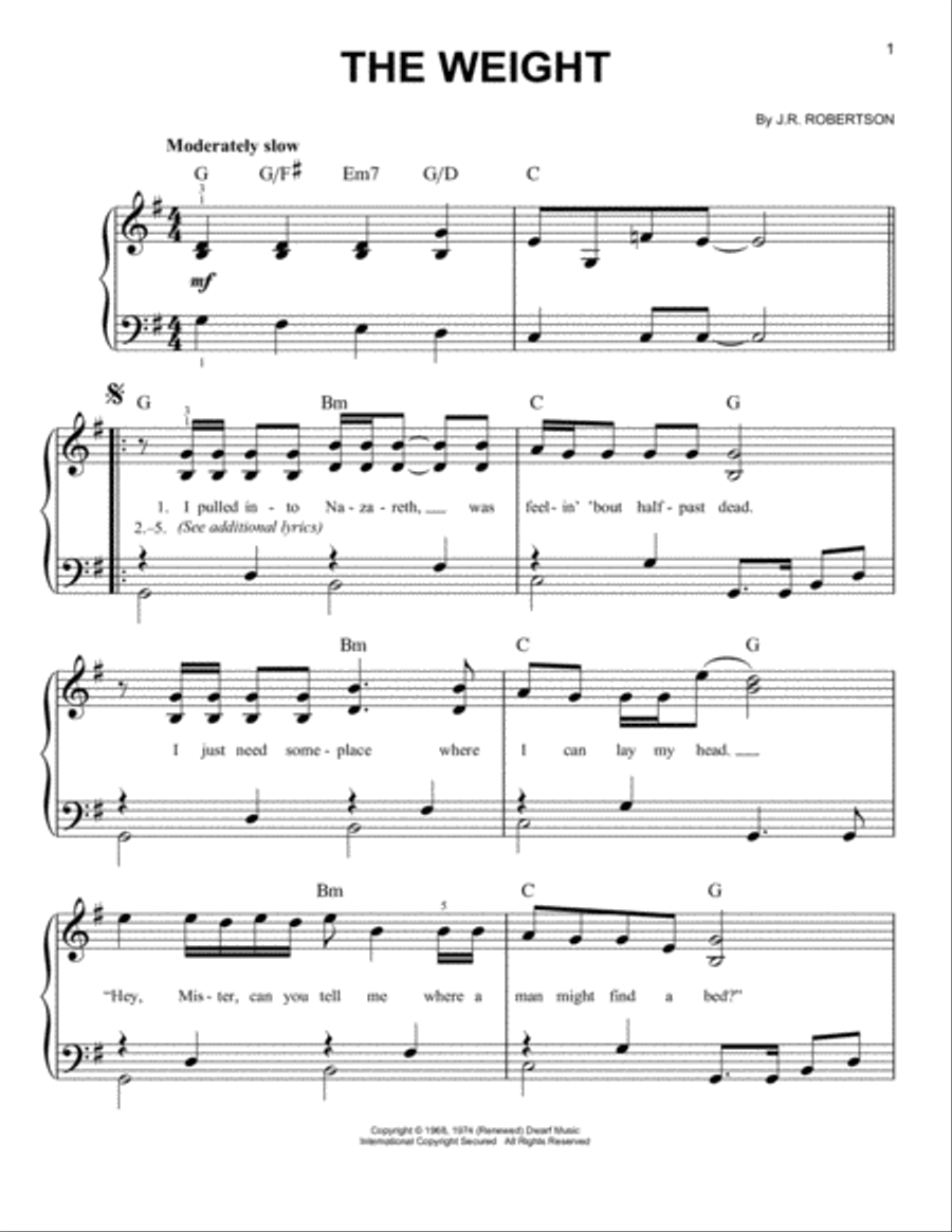 The Weight The Weight Easy Piano scores gallery preview page 1