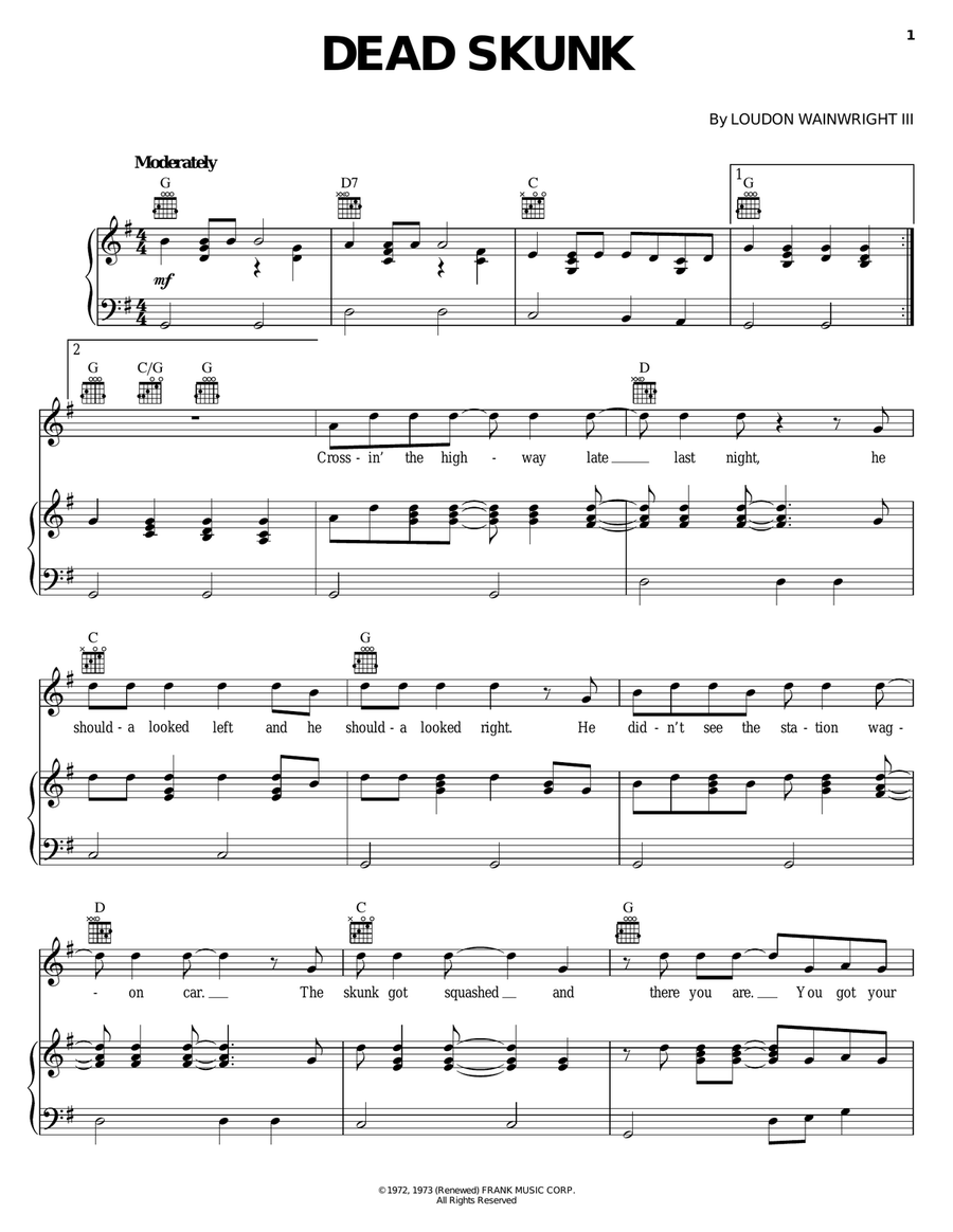 Dead Skunk Piano, Vocal, Guitar scores gallery preview page 1