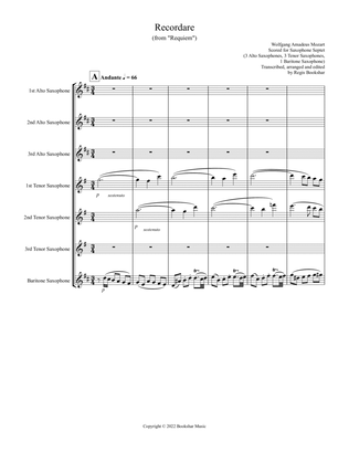 Book cover for Recordare (from "Requiem") (F) (Saxophone Sextet - 3 Alto, 3 Ten, 1 Bari)