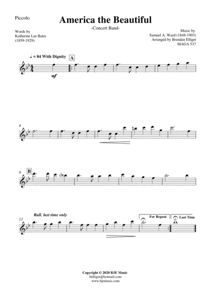 America the Beautiful - Concert Band (with Optional Strings) Score and Parts PDF image number null