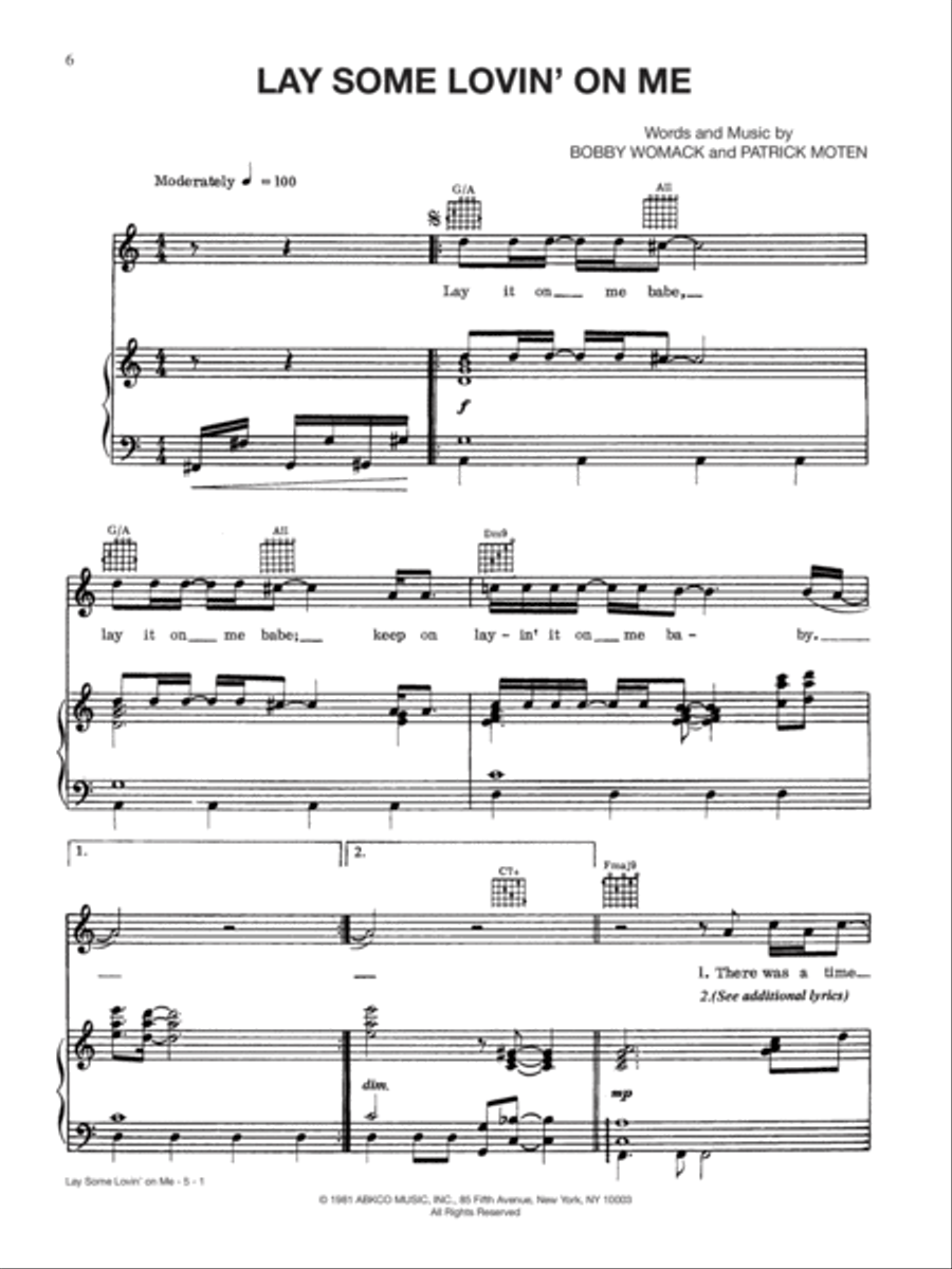 Lay Some Lovin' On Me Piano, Vocal, Guitar scores gallery preview page 1