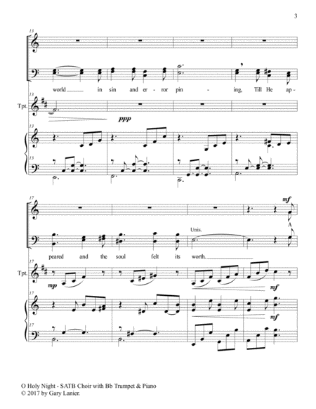 O HOLY NIGHT (SATB Choir with Bb Trumpet & Piano - Score & Parts included) image number null