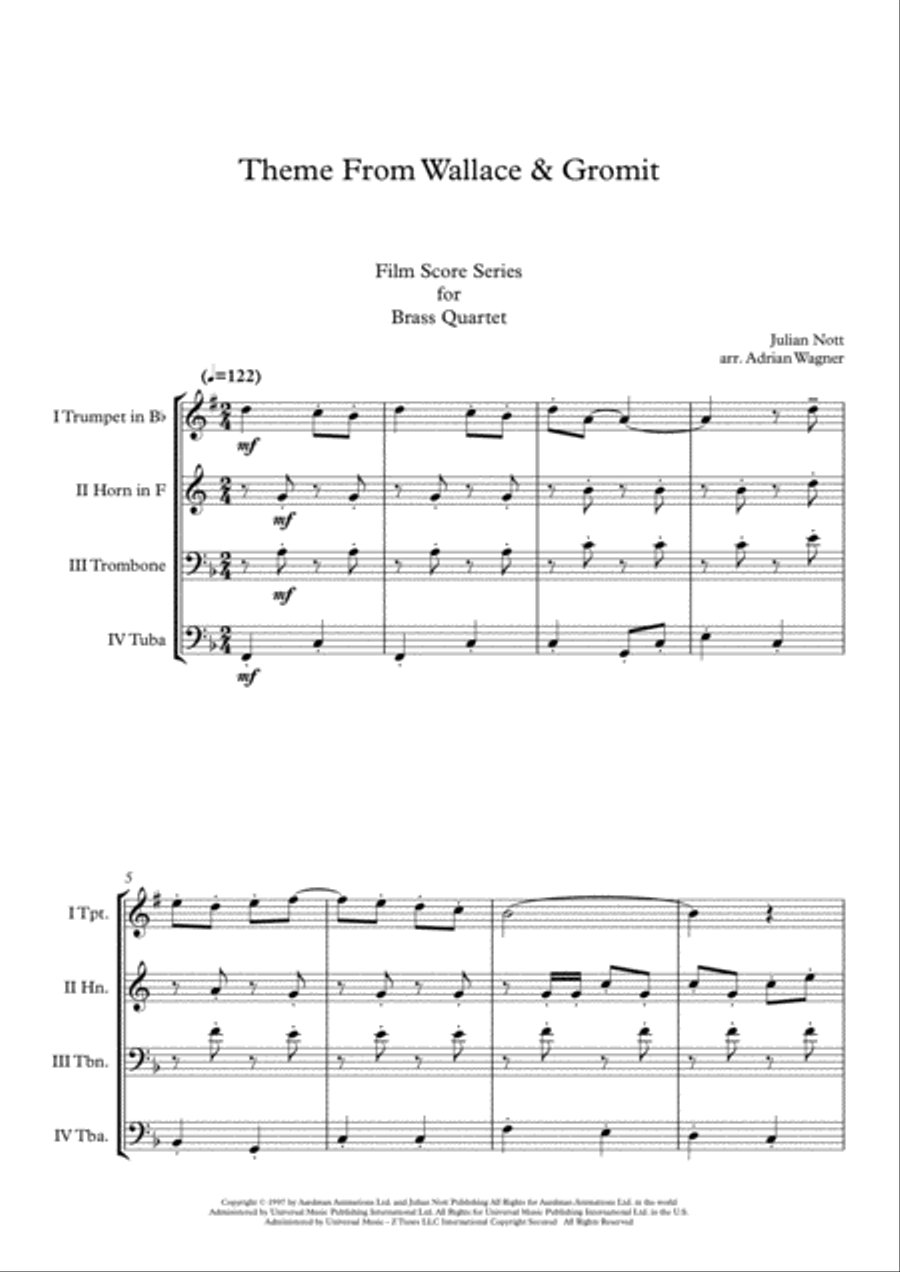 Wallace And Gromit Theme Brass Quartet scores gallery preview page 3