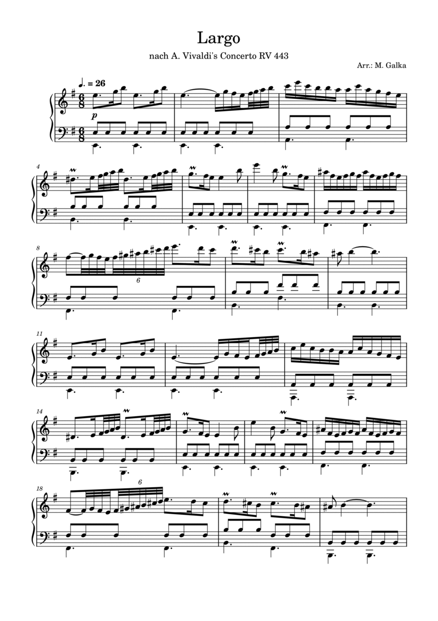 Largo (Concerto RV 443 by Antonio Vivaldi) Piano Solo scores gallery preview page 1