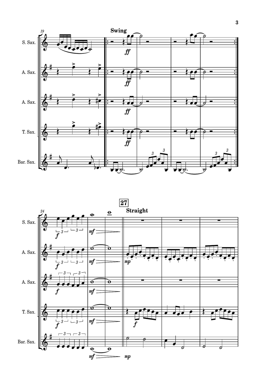 Carry On Wayward Son Saxophone Quintet scores gallery preview page 4