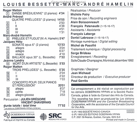 Louise Bessette, Marc-Andre Hamelin