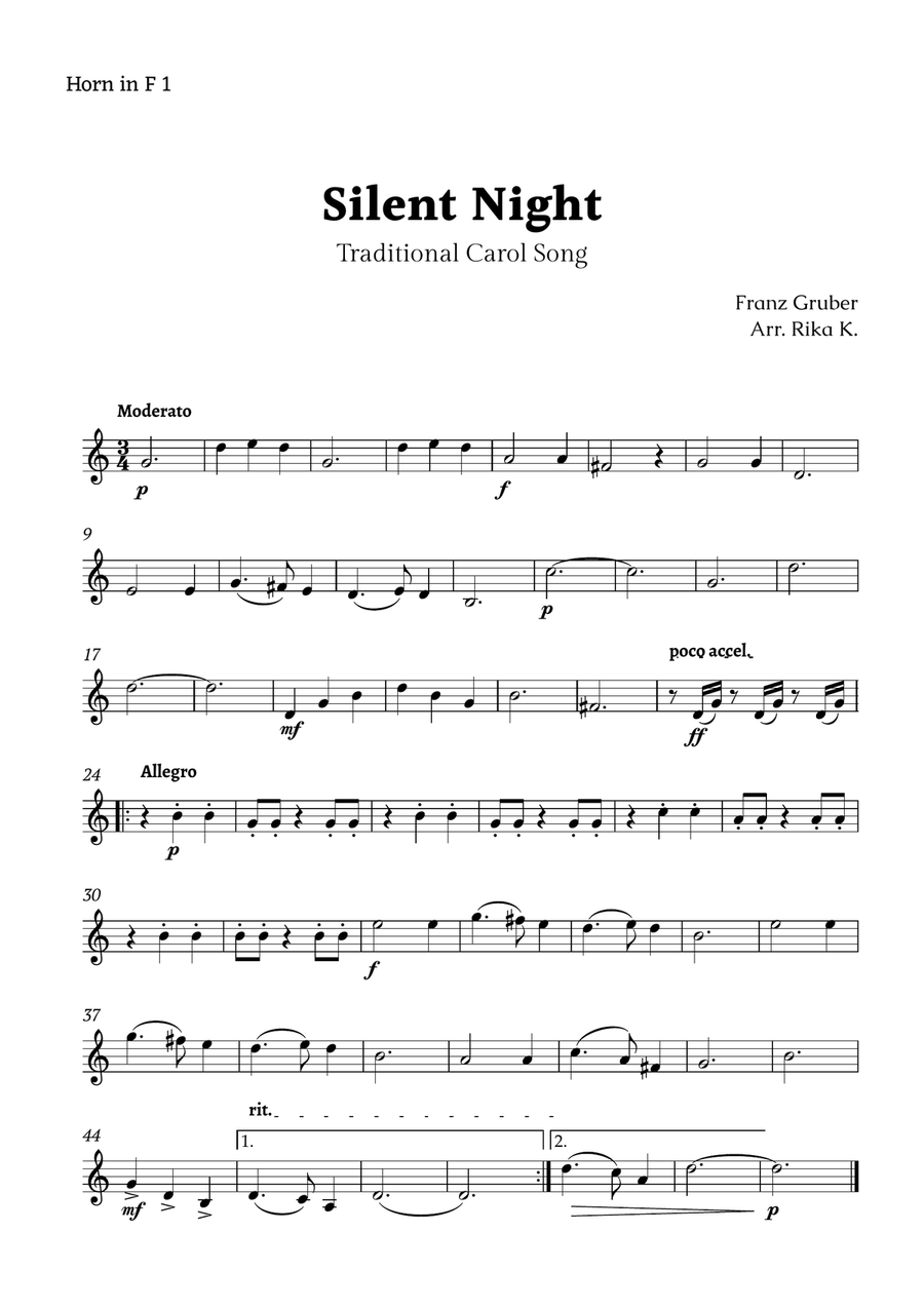 Silent Night for Horn Trio Brass Trio scores gallery preview page 3