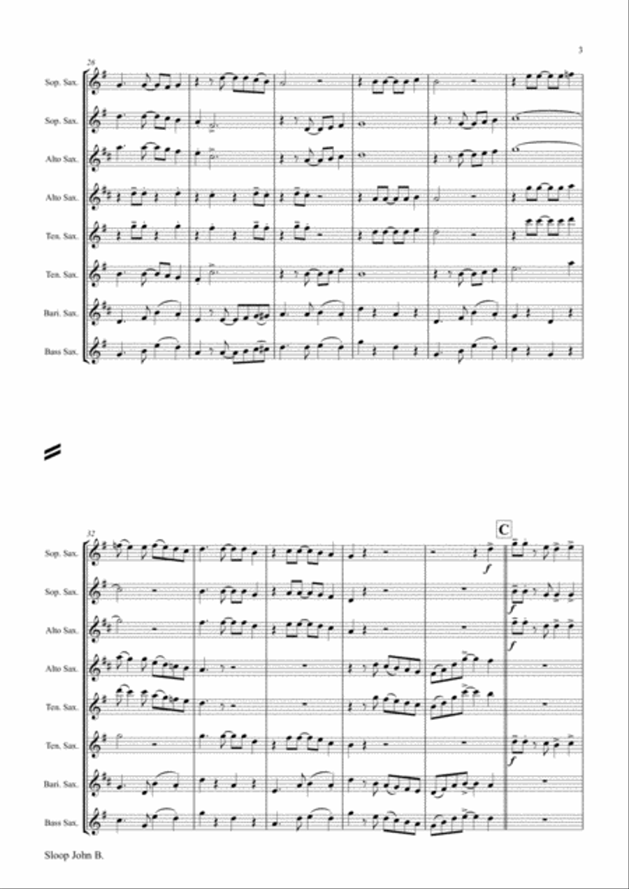 Sloop John B. - Caribian Folk Song - Saxophone Quintet Saxophone Quintet scores gallery preview page 3