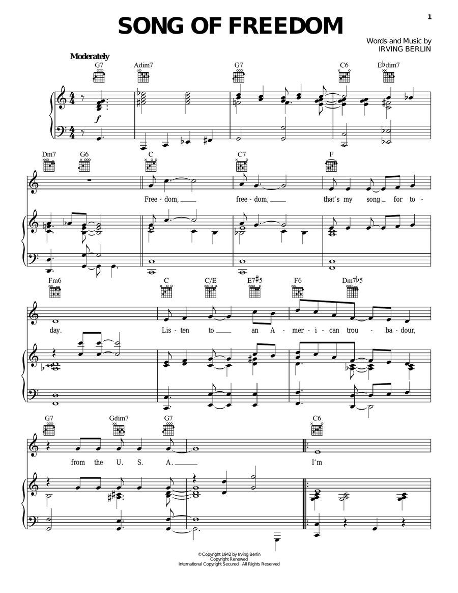 Song Of Freedom Piano, Vocal, Guitar scores gallery preview page 1