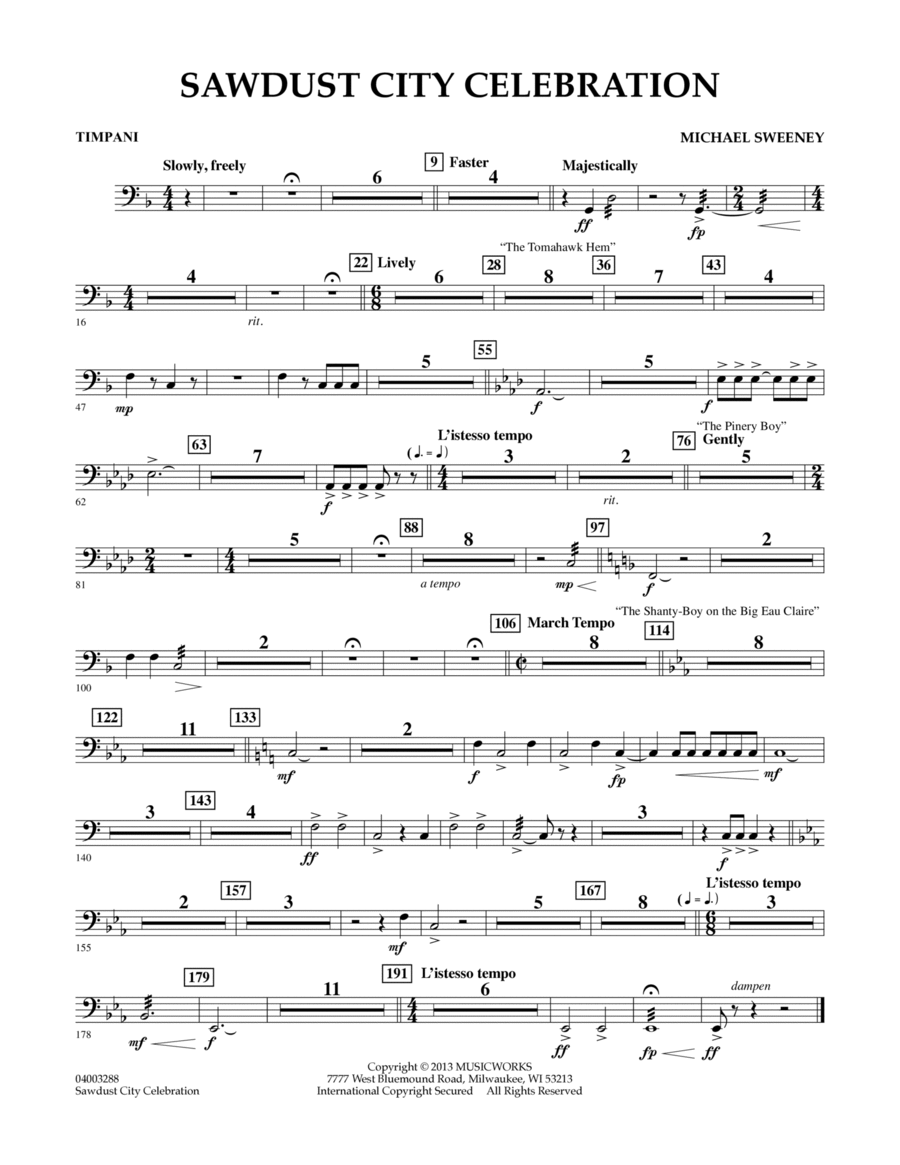 Sawdust City Celebration - Timpani Concert Band scores gallery preview page 1