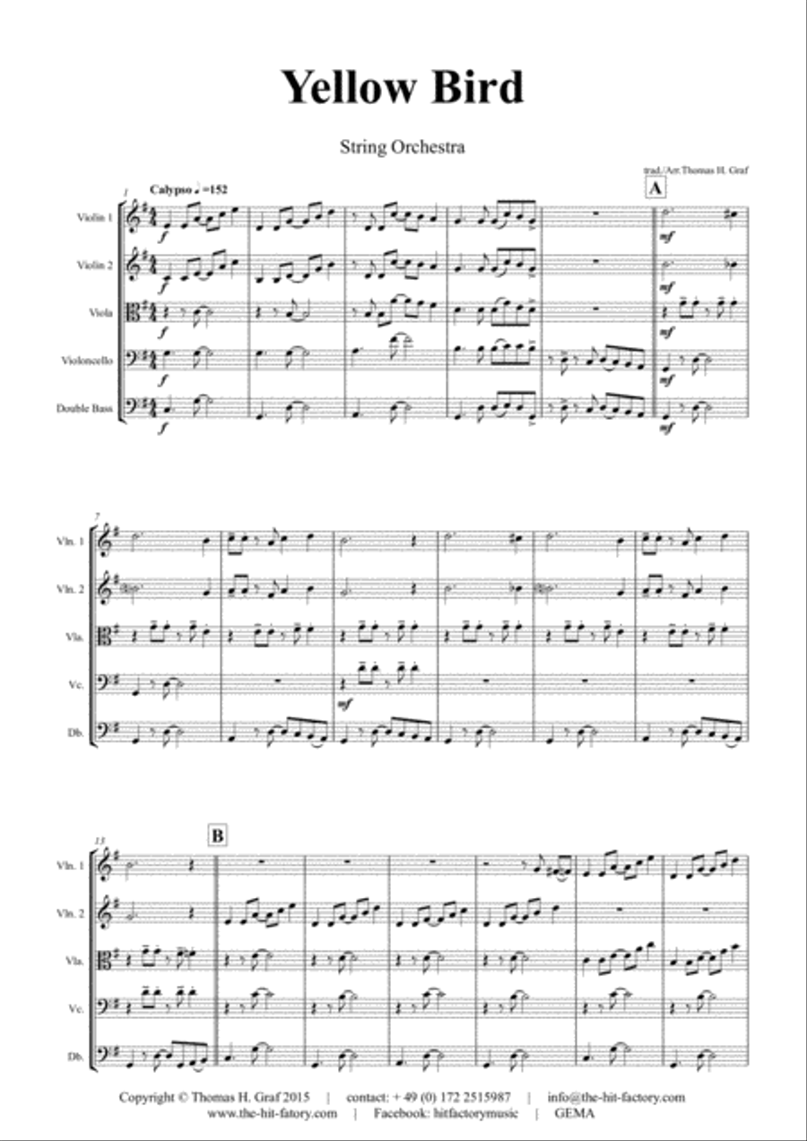 Yellow Bird - Haitian Folk Song - Calypso - String Orchestra String Orchestra scores gallery preview page 2