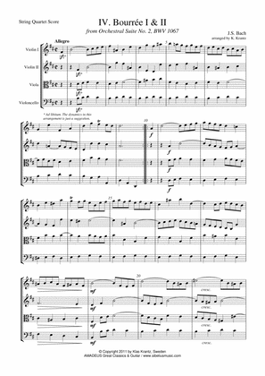 Book cover for Bourree Suite 2 BWV 1067 for string quartet