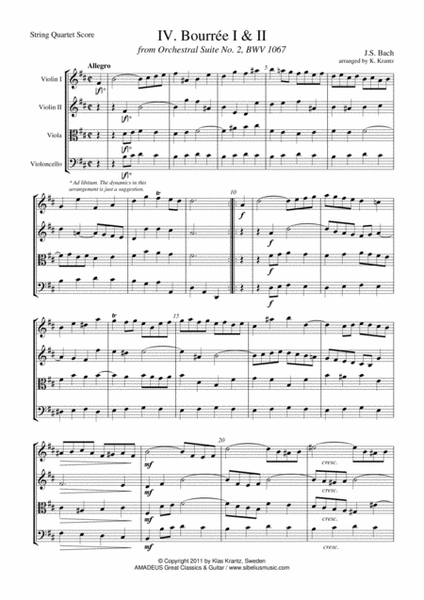 Bourree Suite 2 BWV 1067 for string quartet image number null