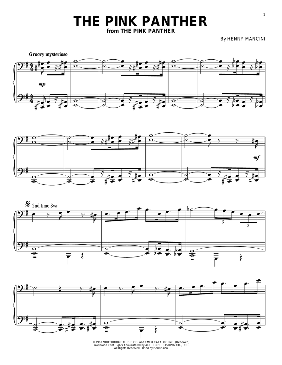 The Pink Panther Piano Solo scores gallery preview page 1