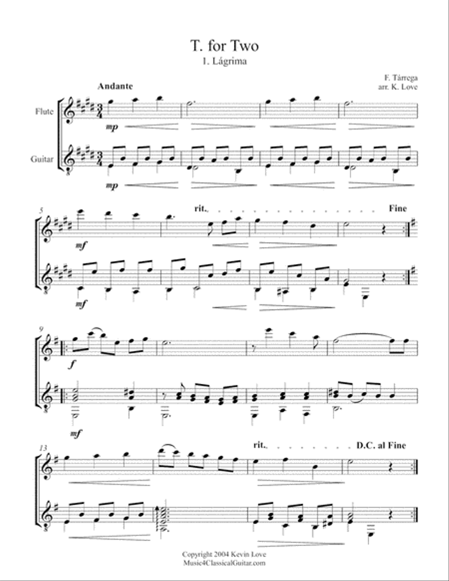 T. for Two (Flute and Guitar) - Score and Parts Flute scores gallery preview page 1