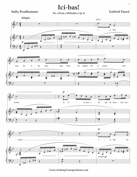 FAURÉ: Ici-bas! Op. 8 no. 3 (11 keys: G, F-sharp, F, E, E-flat, D, C-sharp, C, B, B-flat, A minor)