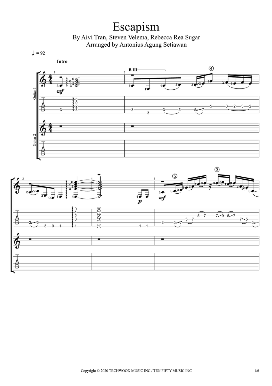 Escapism Guitar Ensemble scores gallery preview page 1