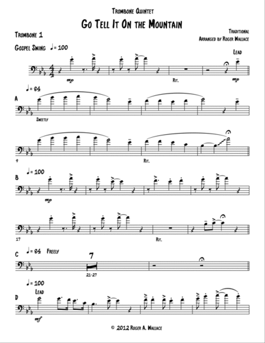 Go Tell It On the Mountain (Trombone Quintet or Choir) Choir scores gallery preview page 3