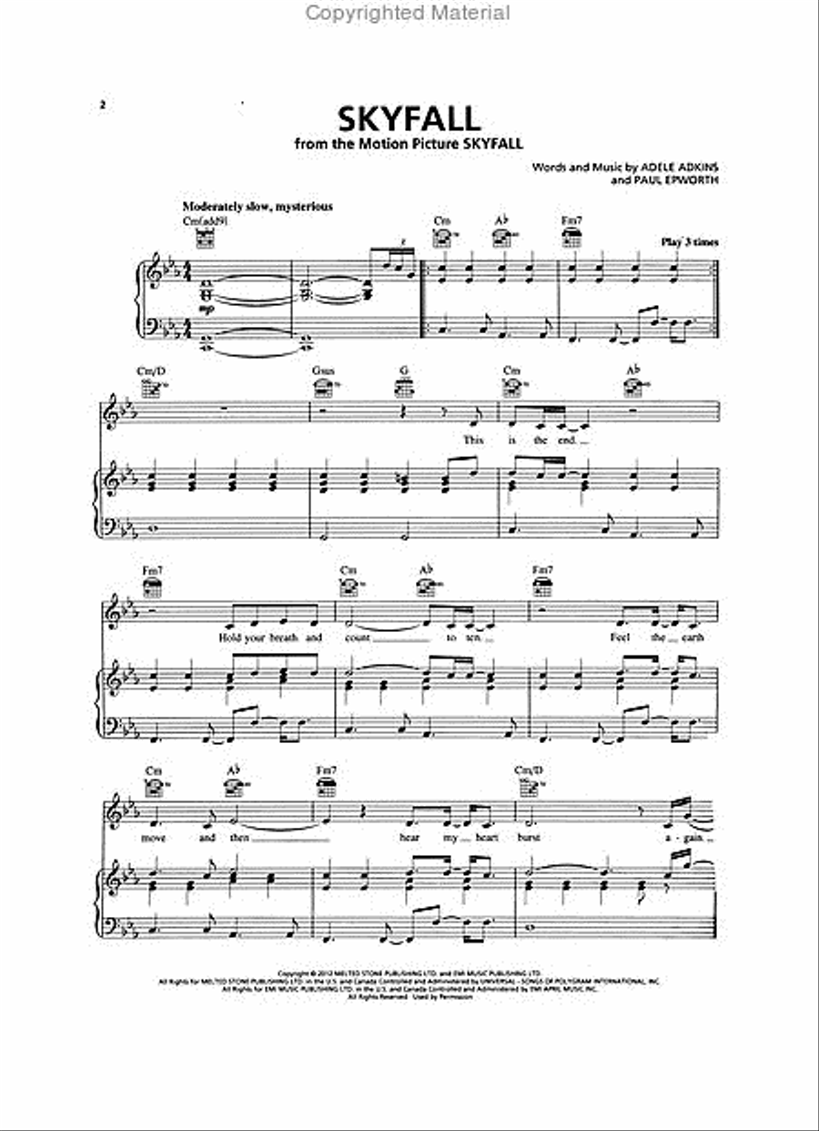 Skyfall Piano, Vocal, Guitar scores gallery preview page 2