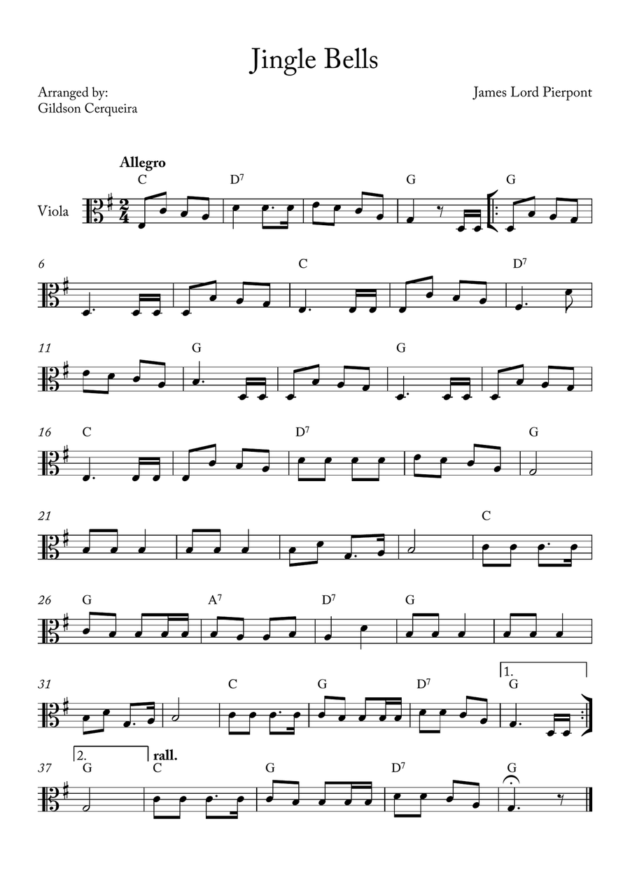 Jingle Bells Viola Solo scores gallery preview page 1
