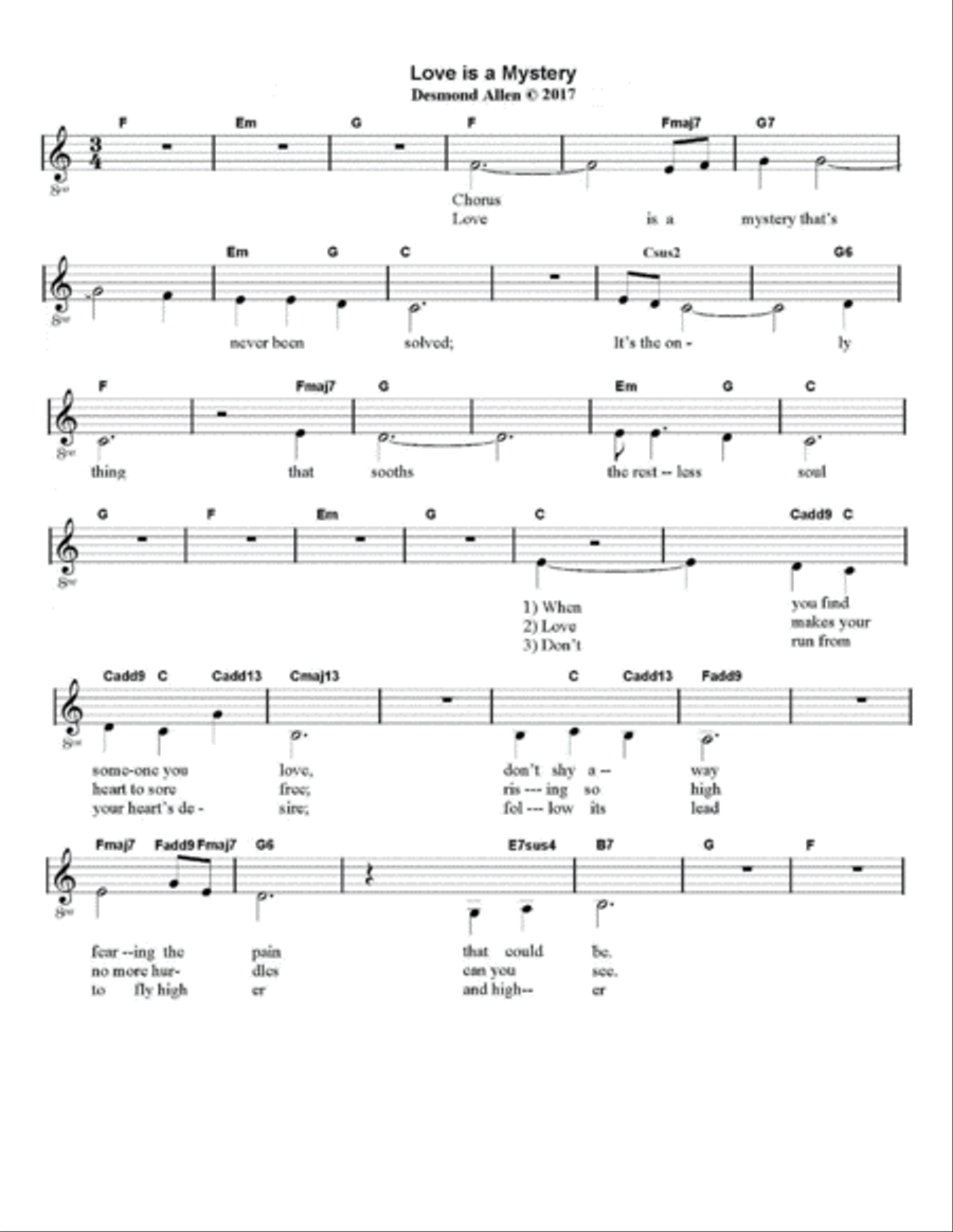Love is a Mystery by Desmond Allen Piano, Vocal, Guitar scores gallery preview page 1