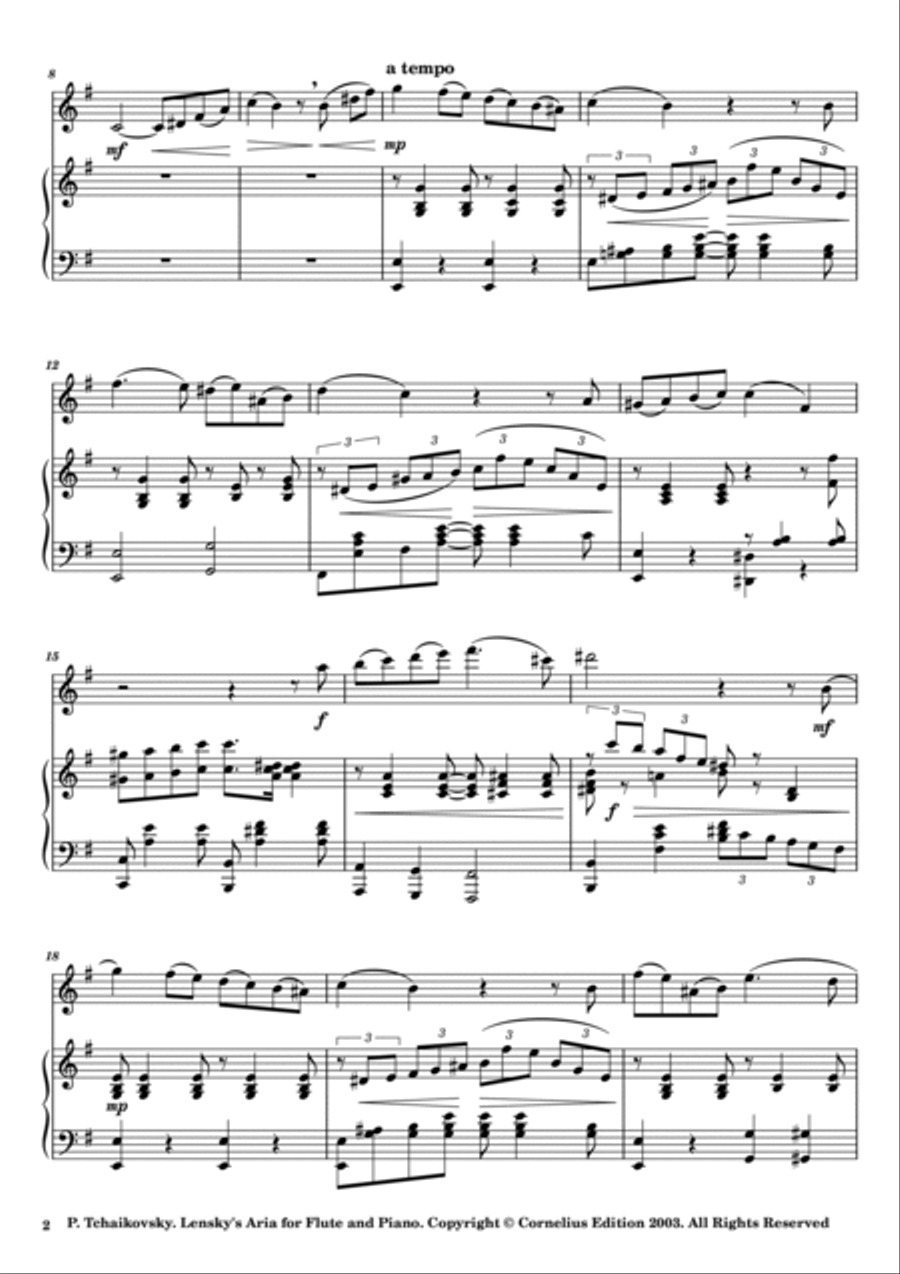 Tchaikovsky Concert Paraphrase on Lensky's Aria from Eugene Onegin Flute and Piano Woodwind Duet scores gallery preview page 2