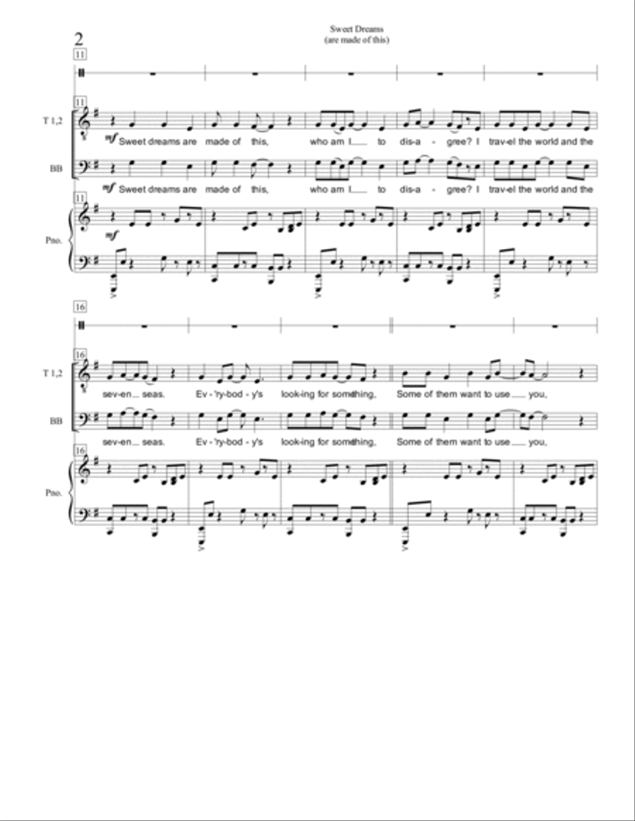 Sweet Dreams (are Made Of This) Sweet Dreams (are Made Of This) TTBB scores gallery preview page 2
