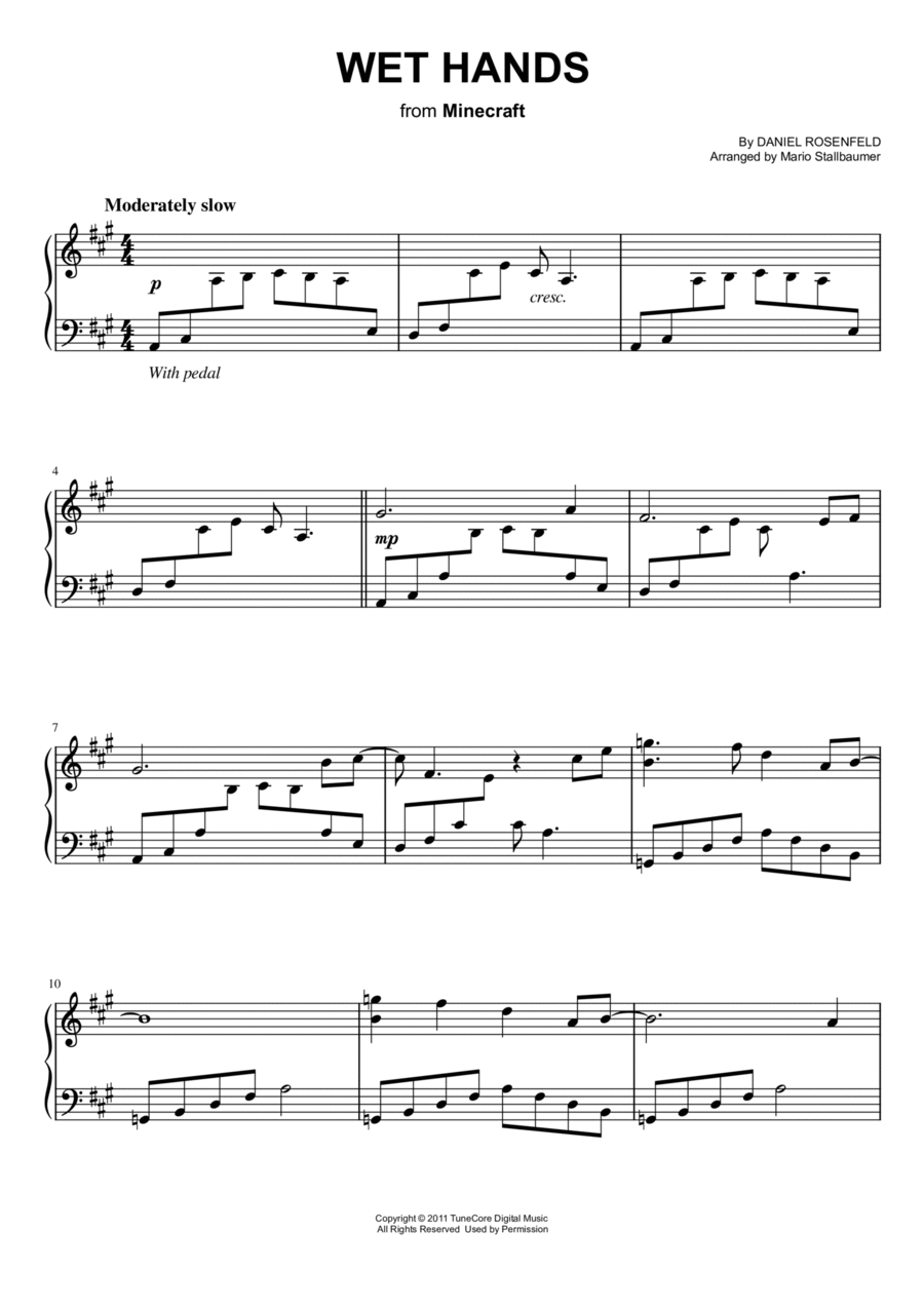 Wet Hands Piano Solo scores gallery preview page 1