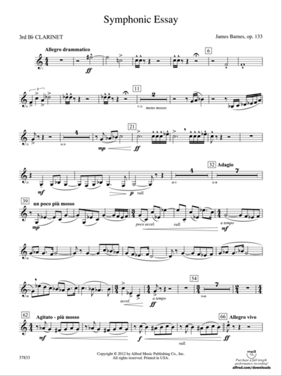 Symphonic Essay: 3rd B-flat Clarinet Concert Band scores gallery preview page 1