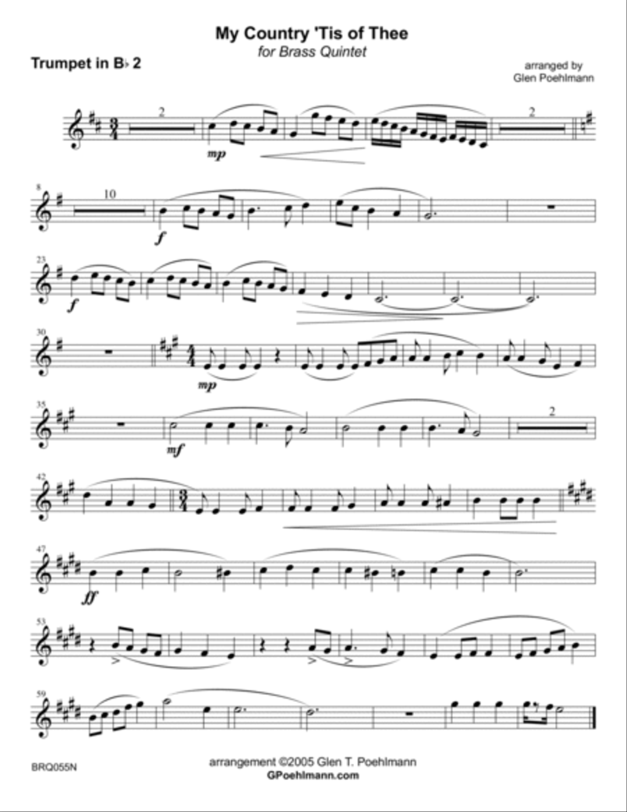MY COUNTRY TIS OF THEE - BRASS QUINTET (or Sextet) - unaccompanied Brass Quintet scores gallery preview page 5