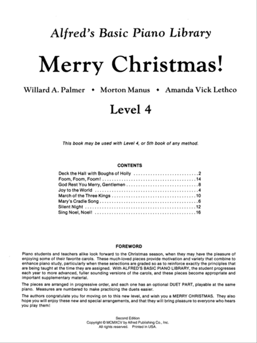 Alfred's Basic Piano Course Merry Christmas!, Level 4 Piano Method scores gallery preview page 2