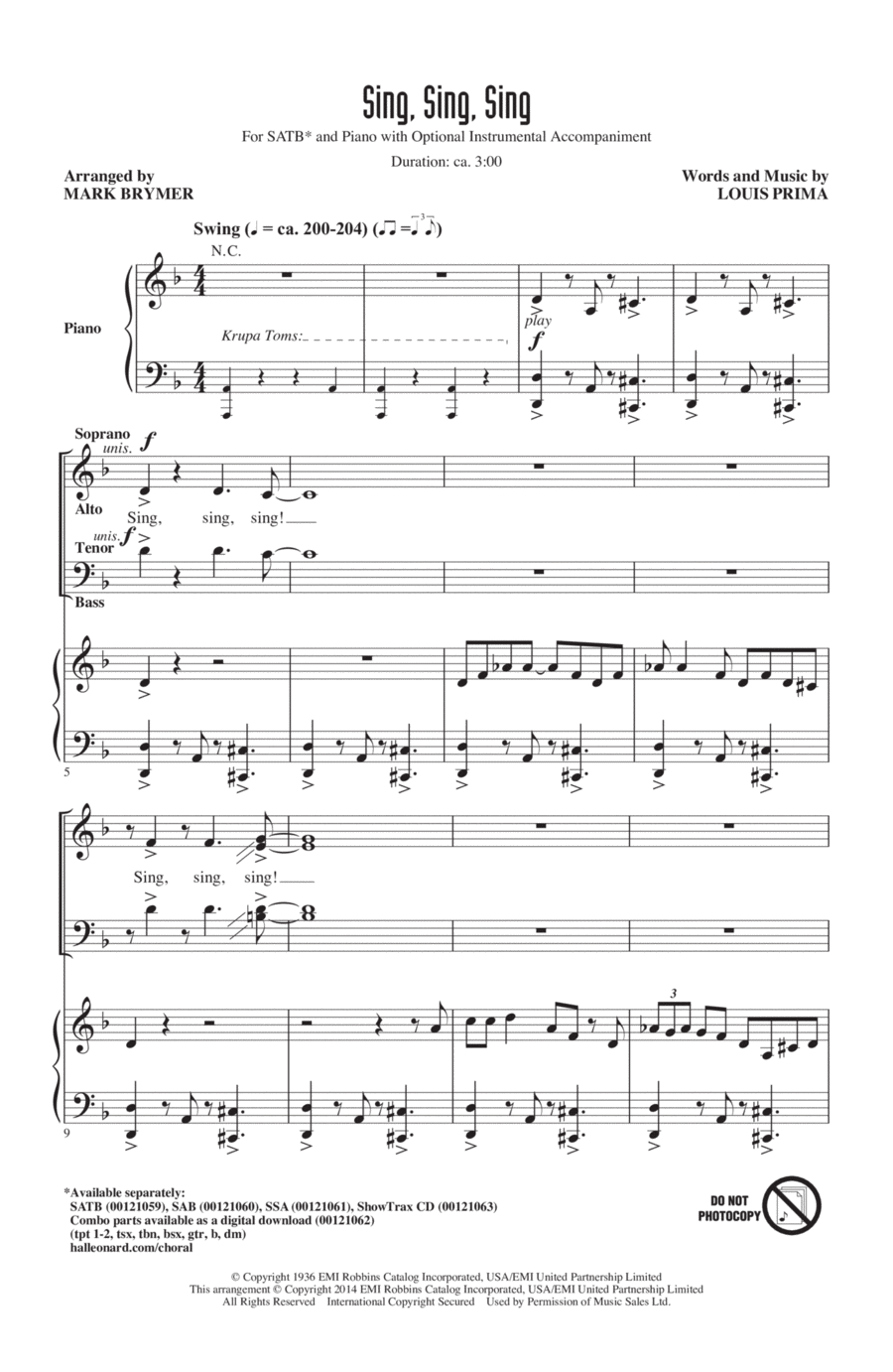 Sing, Sing, Sing 4-Part scores gallery preview page 1