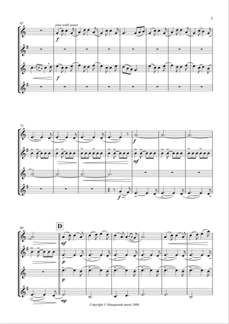Kayleigh in Killarney SATB Saxophone Quartet (with optional Alto 2 / Tenor 2 Quintet part) Saxophone Quartet scores gallery preview page 5
