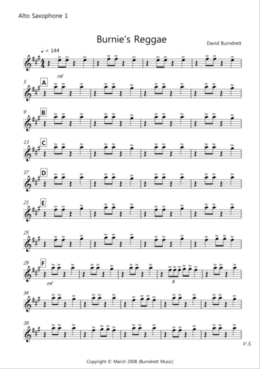 Burnie's Reggae for Saxophone Quintet Saxophone Quintet scores gallery preview page 5