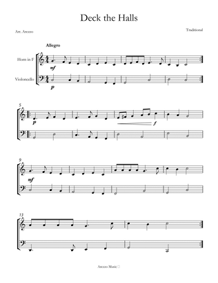 deck the halls for sheet music arrangement Horn and Cello