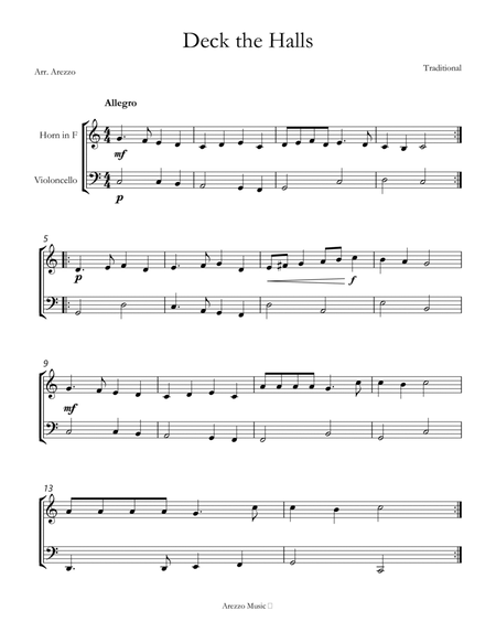 deck the halls for sheet music arrangement Horn and Cello image number null