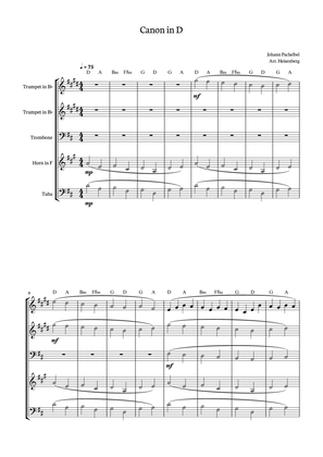 Canon in D - Johann Pachelbel for Brass Quintet with chords.