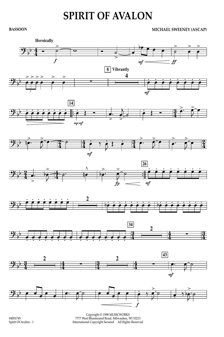 Spirit Of Avalon - Bassoon Concert Band scores gallery preview page 1