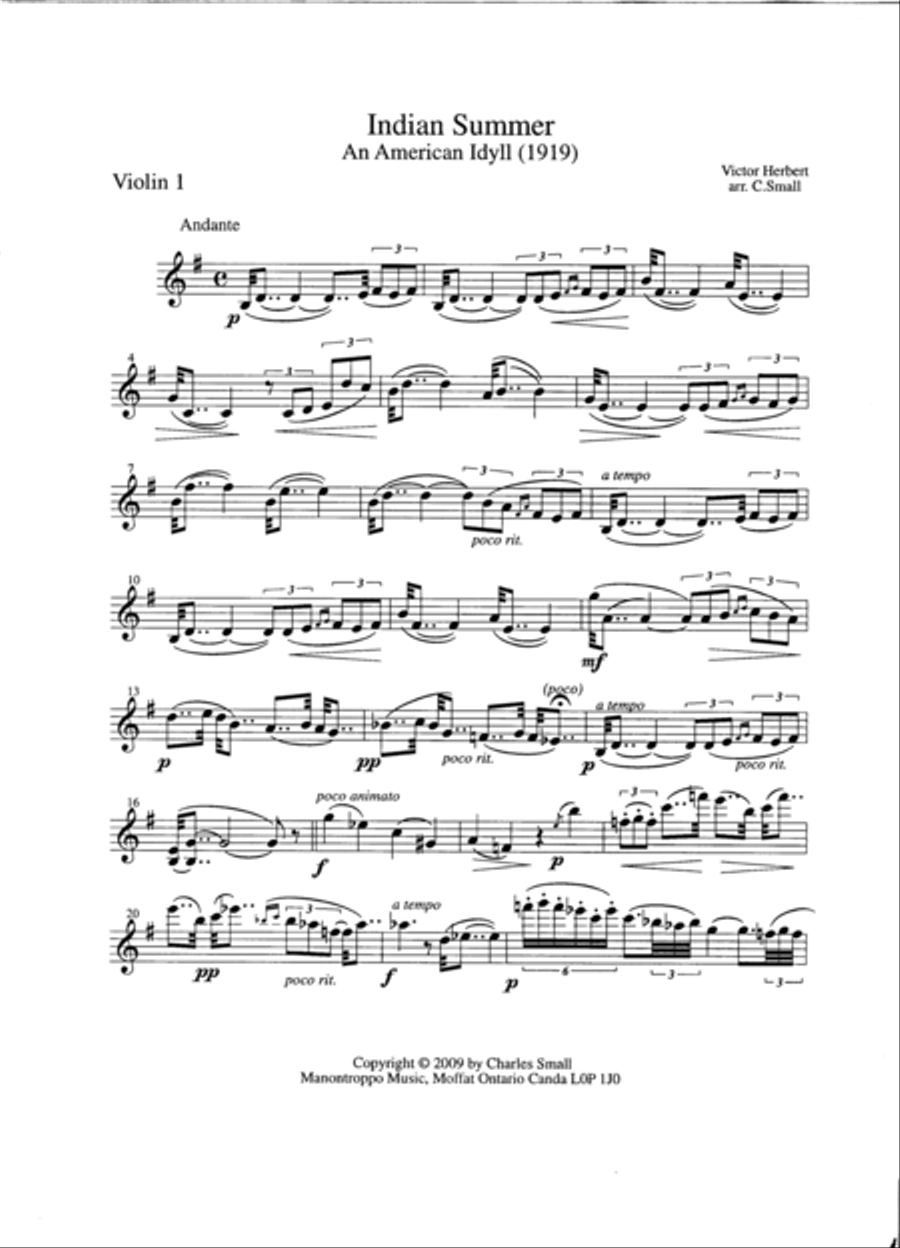 Indian Summer (Victor Herbert) String Quartet scores gallery preview page 1